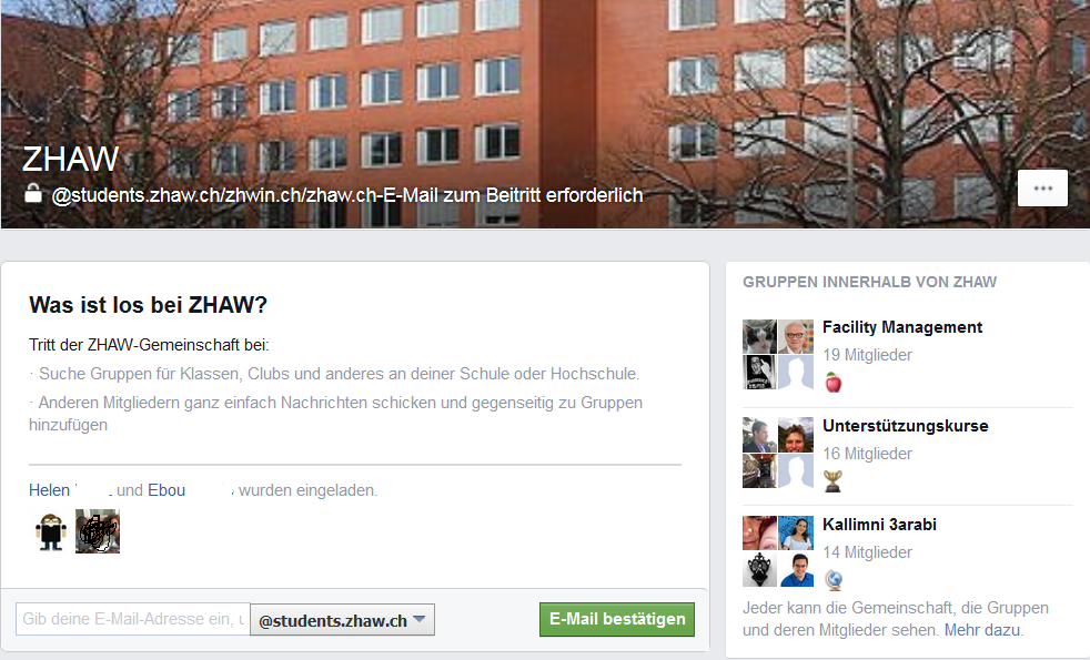 Screenshot FB Gruppen ZHAW